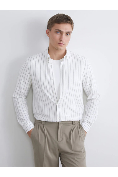 LC Waikiki Смугаста чоловіча сорочка з довгим рукавом в тон