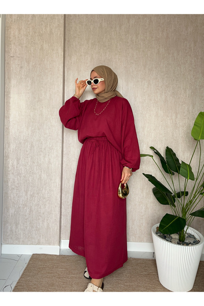 Moda Lippa Cherry Rot Muslin Skirted Elasticated Sleeve Loose Fit Set