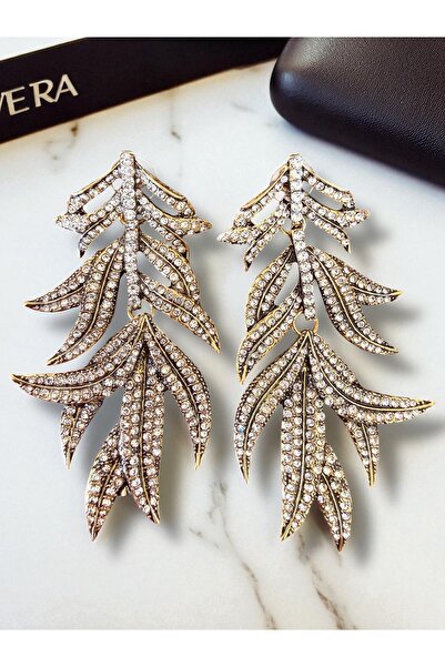 Bo Takı ve Aksesuar Zra model zirkon taş kaplama yaprak küpe