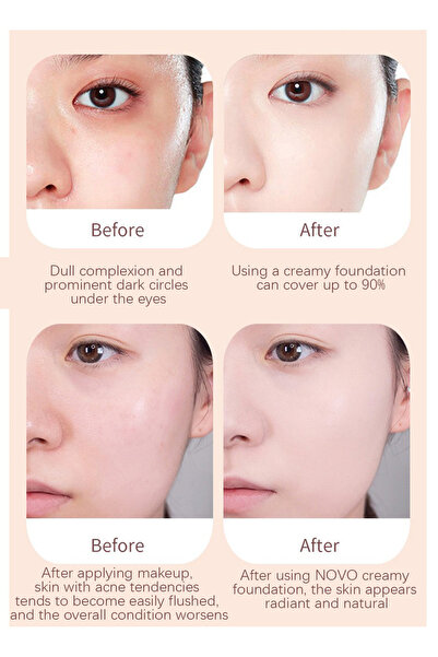 No-vo Foundation Cream, Moisturizing Lasting Waterproof Face Makeup Foundation, Even Skin Tone, 30g