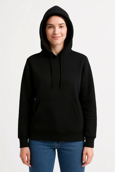 buğrahayalin Three thread hooded kangaroo pocket sweatshirt hoodie - black