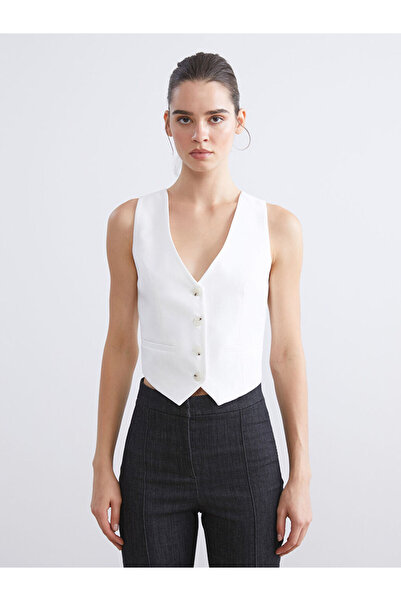 LC Waikiki Ecru V-Neck Women's Classic Vest