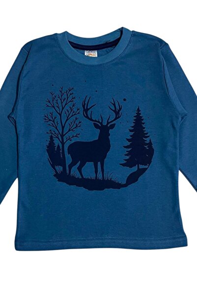 elmas kids Set de pijamale de iarnă cu mânecă lungă pentru băieți, 100% bumbac, cu model de cerb albastru