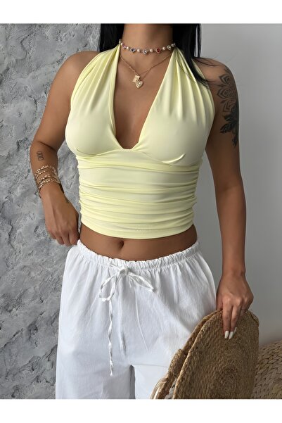 Genel Markalar Sırt Dekolteli Boyundan Bağlamalı Bluz