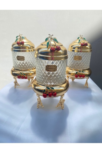 AZADE BAKIR Gold Brass Cherry Luxury Cracked Glass 3-Piece Jar