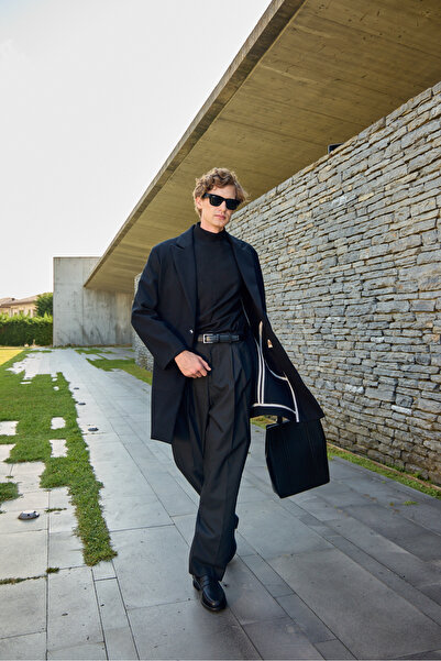 Danger Erkek Rahat Kesim Kaşe Palto Siyah