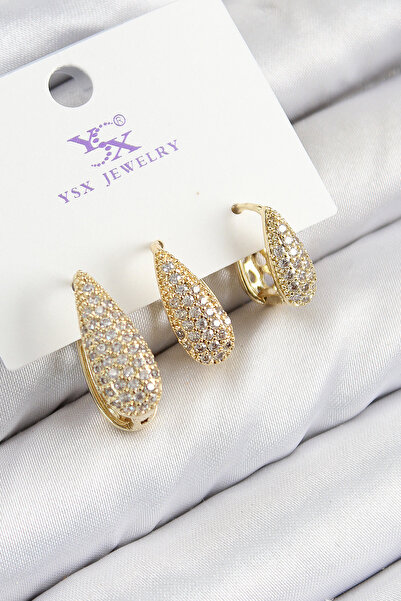 Skygo Brass Zircon Stone 3-Piece Drop Model Gold Color Women's Earrings - Tj-Bkp11138
