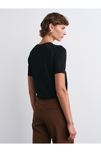 Dilvin 10779 Bisiklet Yaka Kısa Kollu Triko Bluz-Siyah