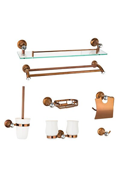 Trendy's Σετ αξεσουάρ μπάνιου επτά τεμαχίων TRENDY'S, ροζ-χρυσό