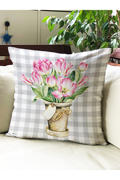 milroma Калъф за възглавница от кадифе с принт на лалета 43x43cm