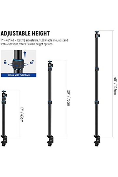 NEEWER Camera Table Mount with Ball Head, 17-40 Inch Adjustable Table Light Tripod with 1/4 Inch Scr