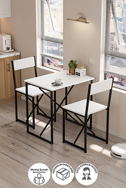 Bofigo 2li Mutfak Seti Mutfak Masa ve Sandalye Seti Balkon Masası Cafe Seti Maysa Beyaz