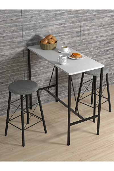 Retodesign BEYAZ YUVARLAK TABURELİ BAR TAKIMI 3656