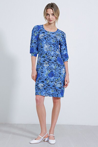 Hiccup BDART Üç Çeyrek Kol Boyalı Çiçekli Midi Elbise