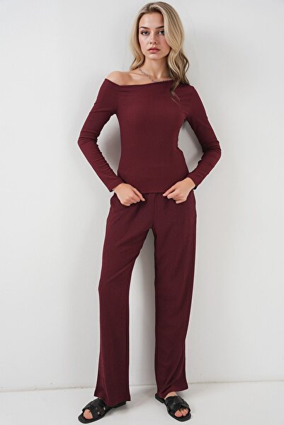 Hiccup Bdart Textured Long Double Set, Boat Neck