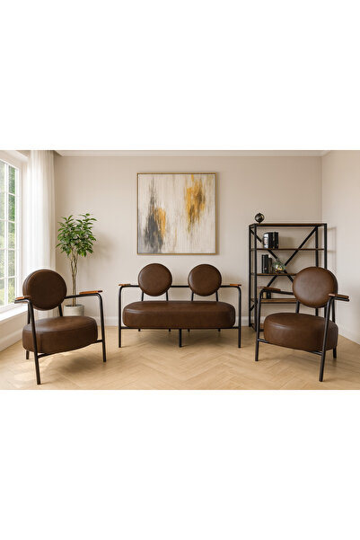Azra Mobilya Venüs Koltuk Takımı Acı Kahve – Dekoratif Modern Deri Koltuk Set...