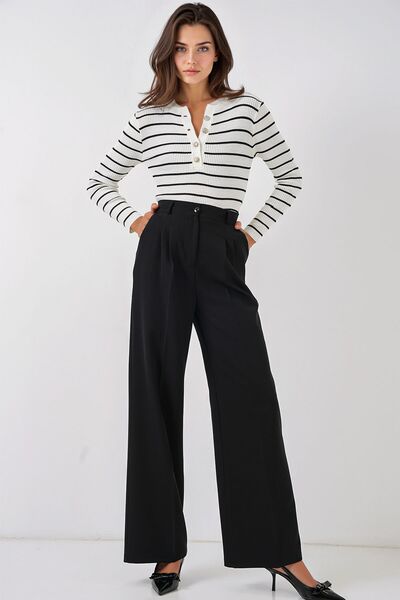 Hiccup Bdart Normal Belile Wide Leg Pants with Pockets