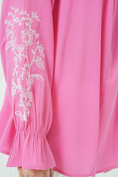 Hiccup Bdart Embroidered Round Neck Blouse with Lace-Up Closure