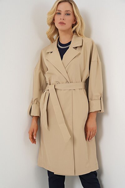 Hiccup Trench din poliester cu model BDART, guler șal