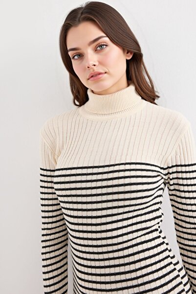 Hiccup Bdart Striped Ribbed Collar Knitwear Dress