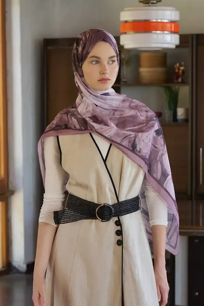 Madame Polo Endless Bloom Desen Şal - Gül Kurusu