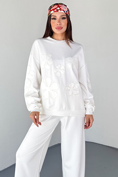 Cappmoda Tkm-13335 White Flower Patch Modal Fabric Double Set