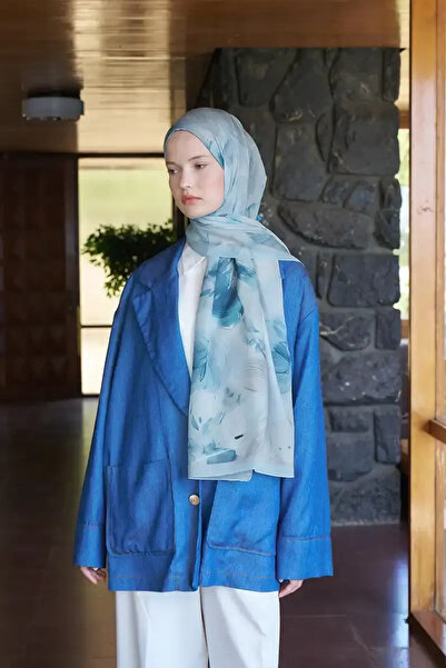 Madame Polo Fransız İpeği Ahenk Desen Şal - Açık Mavi