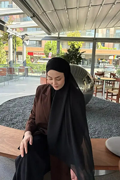 Madame Polo Krep Şifon Şal - Siyah