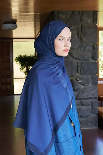 Madame Polo Fransız İpeği Degrade Desen Şal - Lacivert