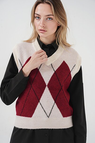 Hiccup Bdart Geometric Patterned V-Neck Sweater