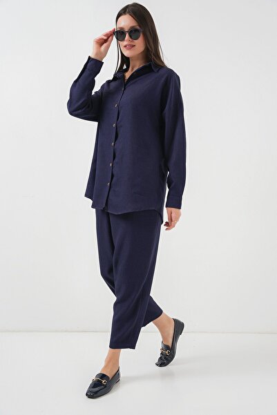 Hiccup Bdart Linen Blend Long Sleeve Shirt and Pants Set