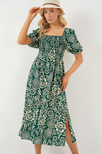 Hiccup BDART Рокля с квадратно деколте и разрез, с флорален принт, дължина до...