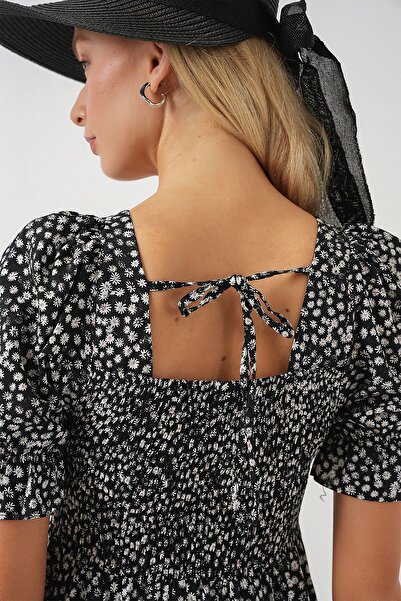 Hiccup Bdart Floral Square Neck Tie Midi Dress