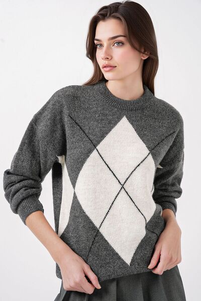 Hiccup Bdart Plus Size Geometric Knitted Sweater