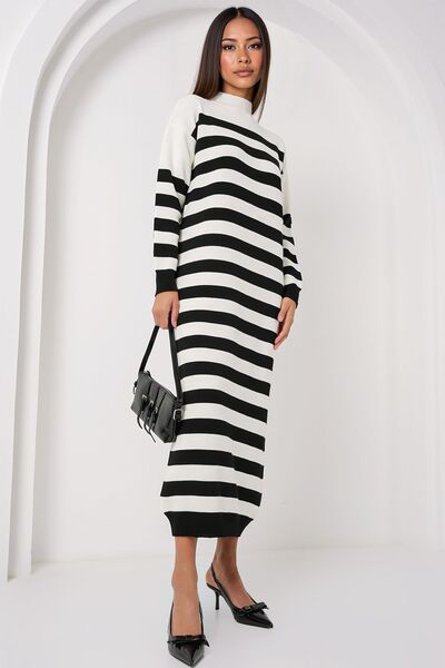 Hiccup Bdart Striped High Neckline Knitted Dress