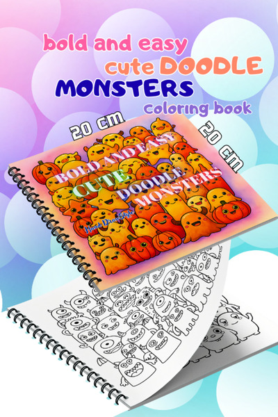 Pink Swan Craft Cute Doodle Monsters Bold And Easy – 20x20 cm Büyük Boyama Ki...