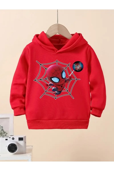 oneagılyazı سويت شيرت شتوي بغطاء للرأس، مطبوع عليه الرجل العنكبوت للأطفال