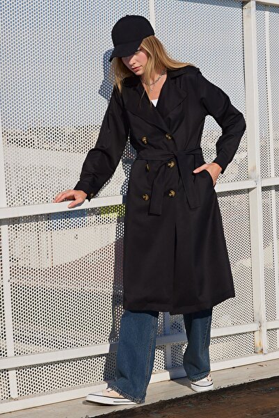 Hiccup BDART Düğmeli İki Yaka Uzun Trençkot