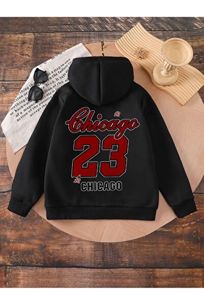oneagılyazı سويت شيرت شتوي بغطاء للرأس، مطبوع عليه شيكاغو 23 للأطفال