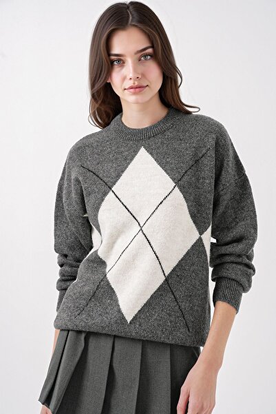 Hiccup Bdart Plus Size Geometric Knitted Sweater