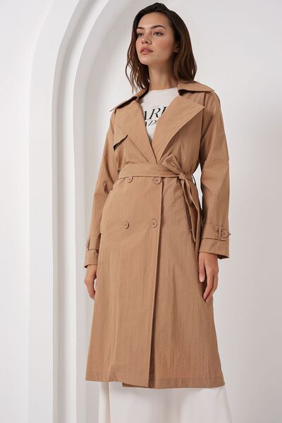 Hiccup Bdart Double Button Long Trench Coat with Pockets