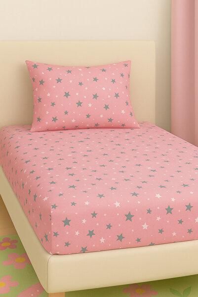 sehra Single Cotton Fitted Sheet + 1 Pillowcase Set Quality Star Child Pattern Set