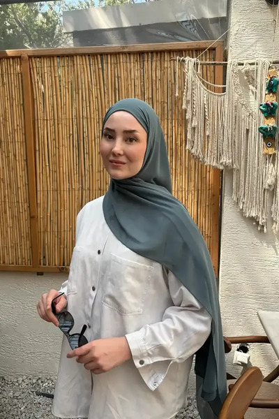 Madame Polo Krep Şifon Şal - Yeşil