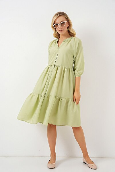 Hiccup Bdart Textured Midi Dress with Button Closure
