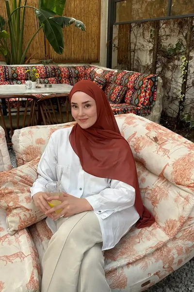 Madame Polo Krep Şifon Şal - Kiremit