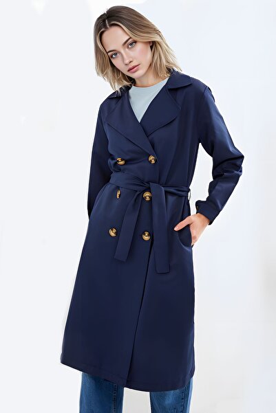 Hiccup BDART Düğmeli İki Yaka Uzun Trençkot