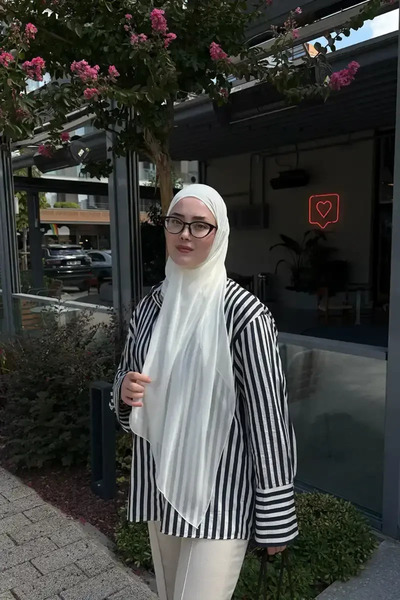 Madame Polo Krep Şifon Şal - Kırık Beyaz