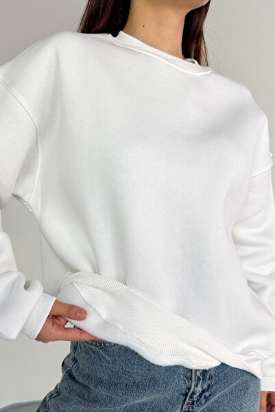 Cappmoda Swt-1652 Ecru Basic Oversize Sweatshirt