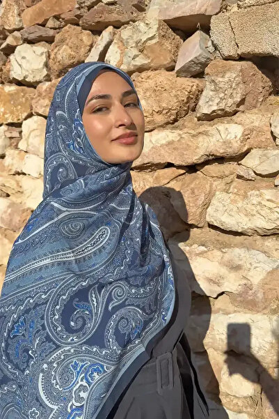 Madame Polo Beyza HURİ Fransız İpeği Saray Desen Şal - Lacivert