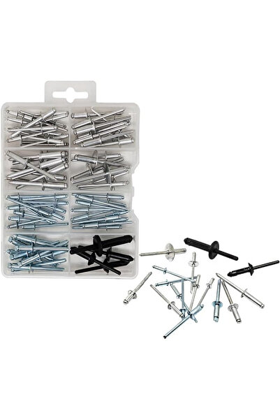 OEM Set of 80 pop rivets, aluminum/nylon, silver/black, 2.5 cm